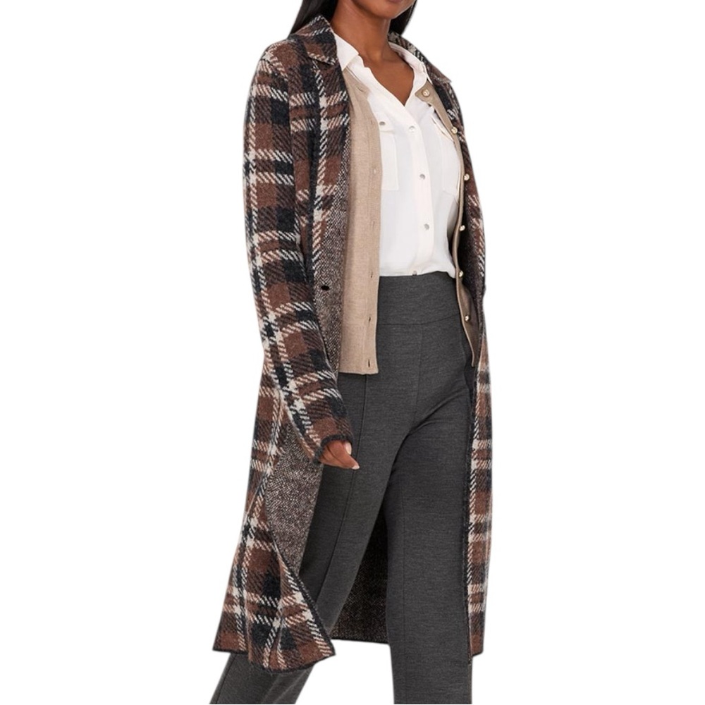 C053 - Suzy Shier Plaid Long Oversized Coat NWT